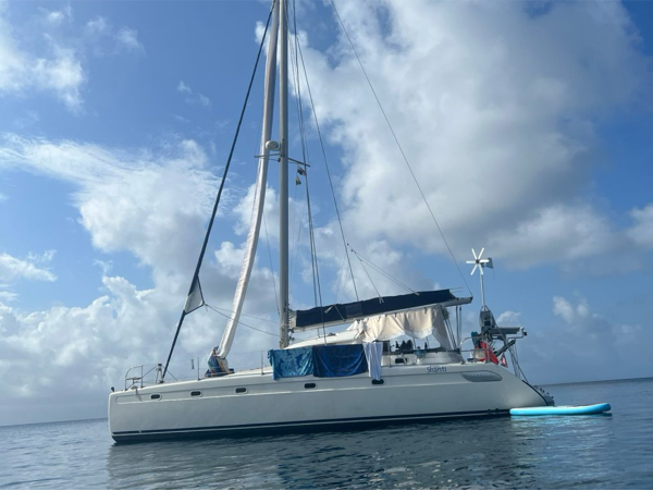 Shanti catamaran on blue Caribbean water